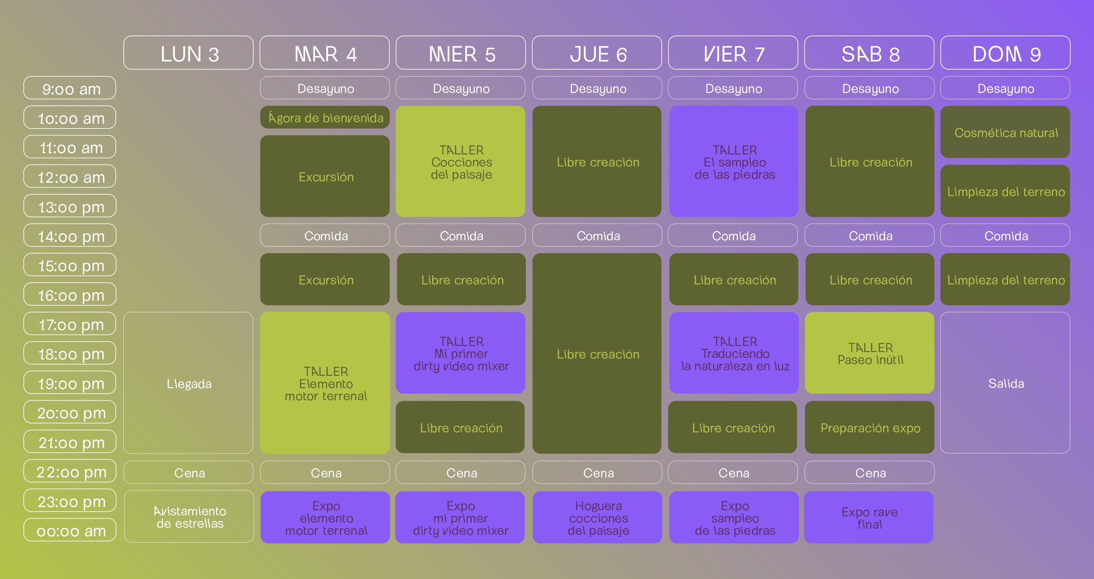 Previsualización del calendario de LandLight